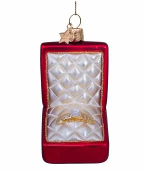 Ornament Glass Red Matt Wedding Ring Box With Diamond 9cm