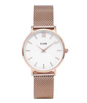 cluse cl30013 minuit mesh rose gold white front