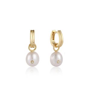 Pearl Power Drop Sparkle Huggie Earrings S
