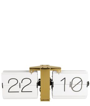 karlsson-flip-clock-no-case-white-brass-stand-front