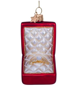 Ornament Glass Red Matt Wedding Ring Box With Diamond 9cm