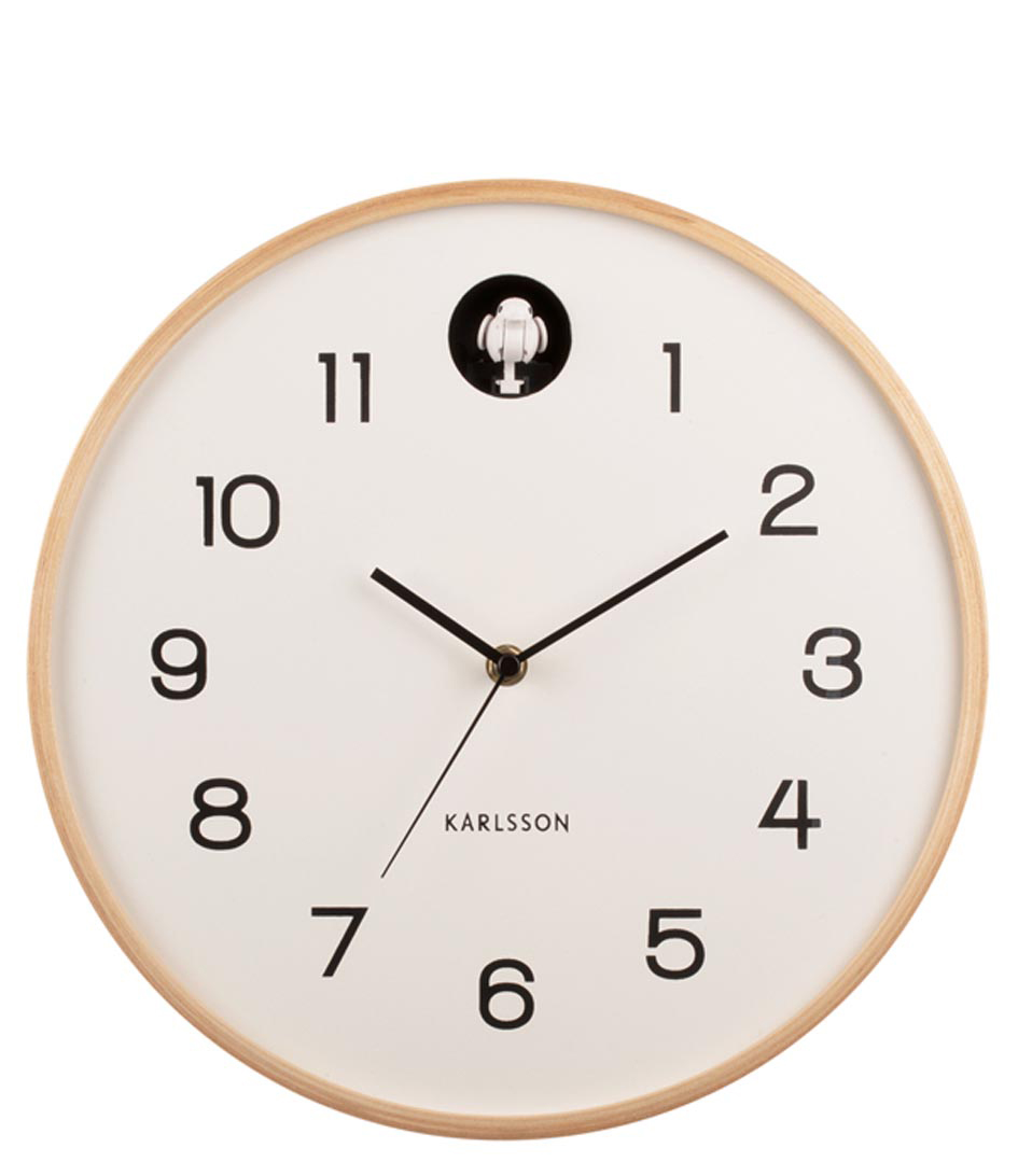 Wall Clock Natural Cuckoo Birch Wood